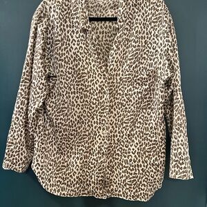 100% Silk Vintage Leopard Print Button-Up Blouse